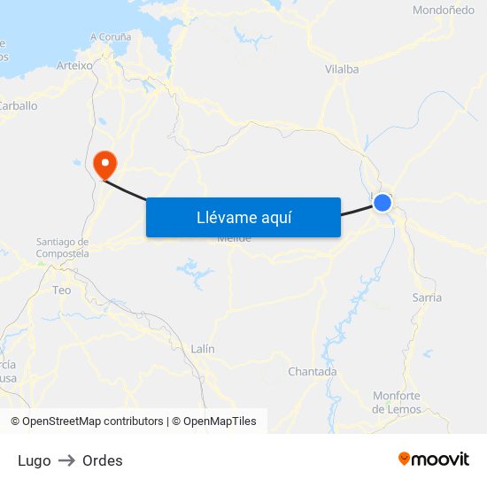 Lugo to Ordes map