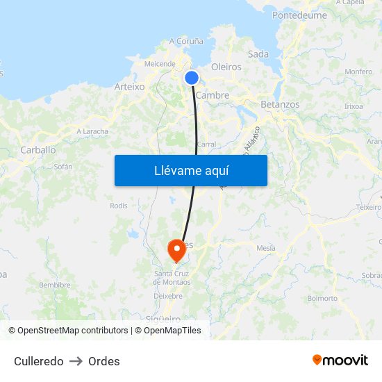 Culleredo to Ordes map