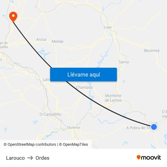 Larouco to Ordes map