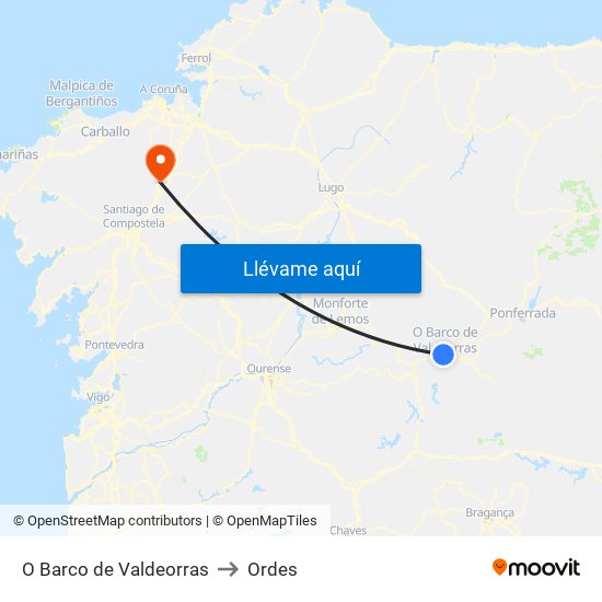 O Barco de Valdeorras to Ordes map