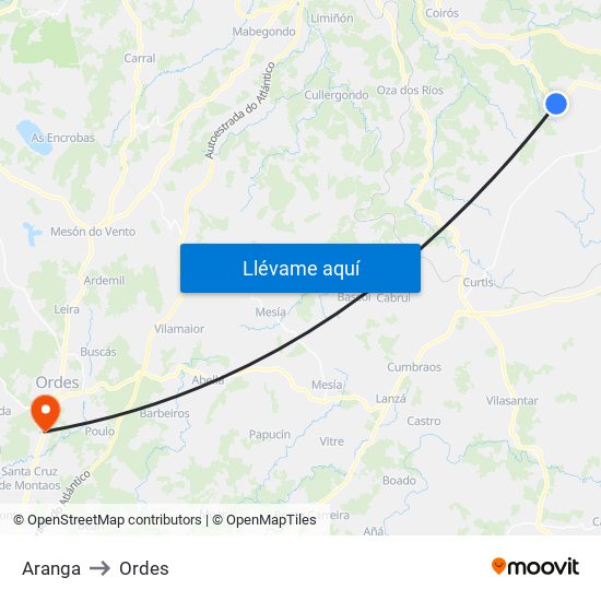 Aranga to Ordes map