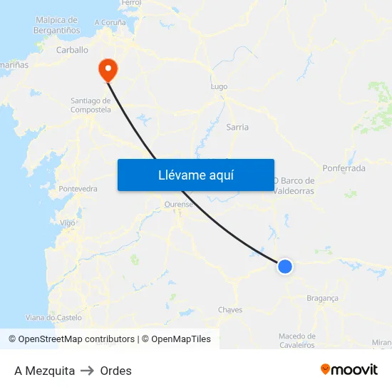 A Mezquita to Ordes map