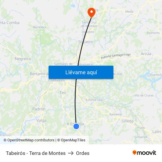 Tabeirós - Terra de Montes to Ordes map