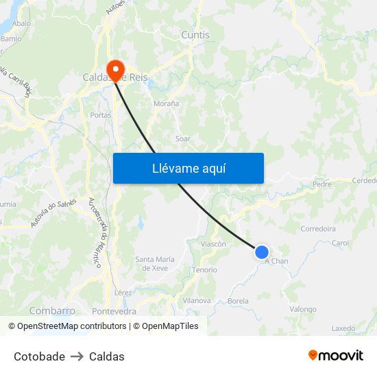 Cotobade to Caldas map