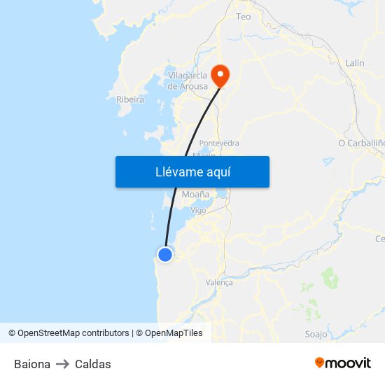 Baiona to Caldas map