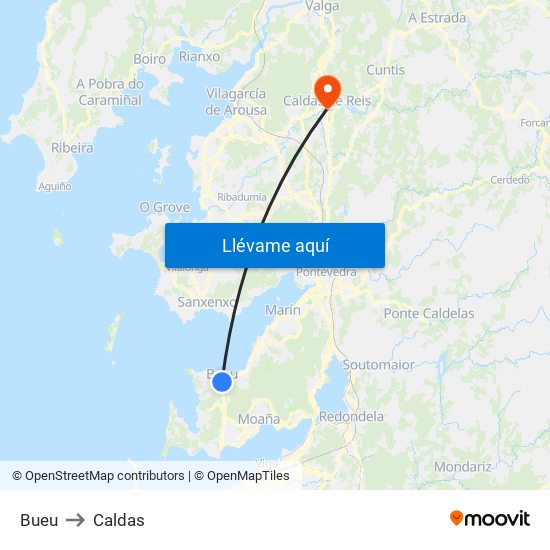 Bueu to Caldas map