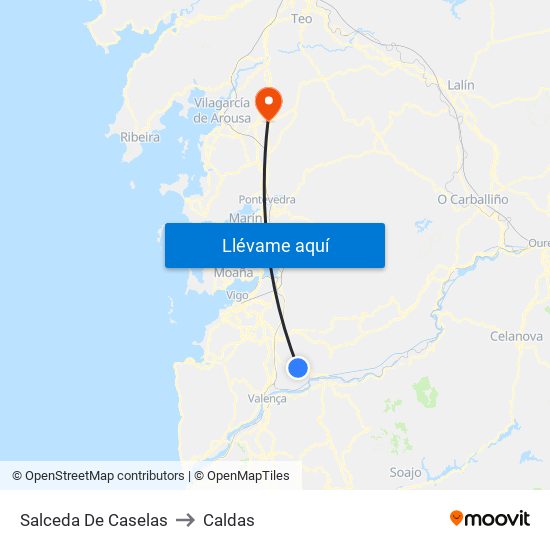 Salceda De Caselas to Caldas map