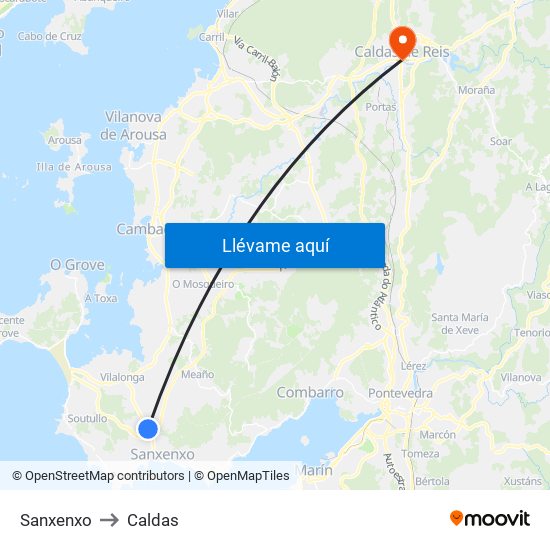 Sanxenxo to Caldas map