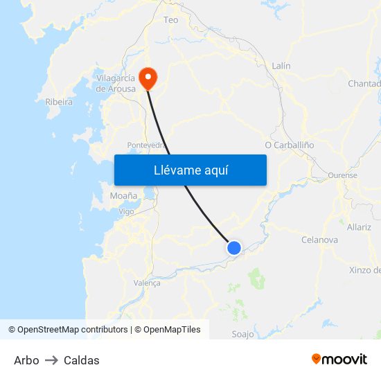 Arbo to Caldas map