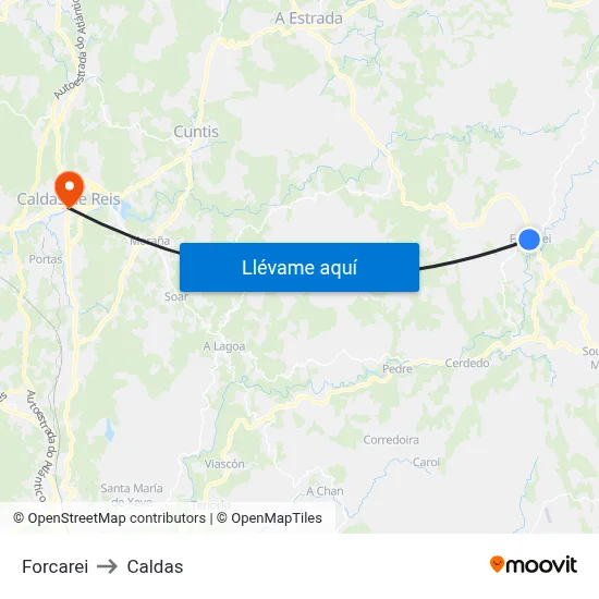 Forcarei to Caldas map