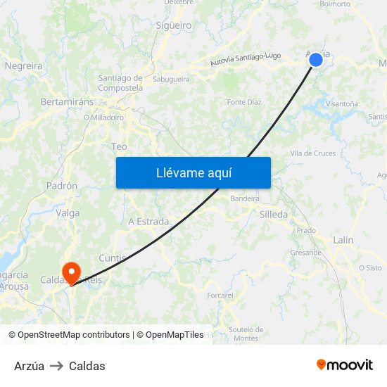 Arzúa to Caldas map