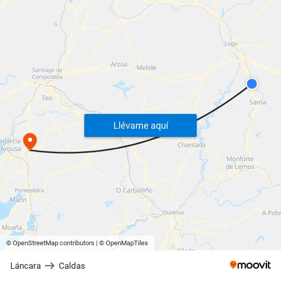 Láncara to Caldas map