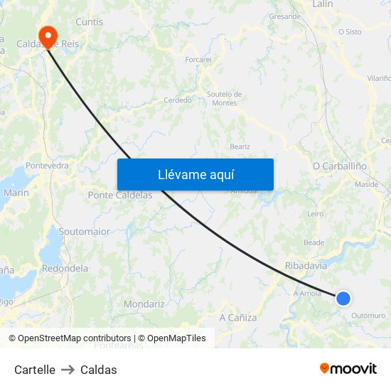 Cartelle to Caldas map