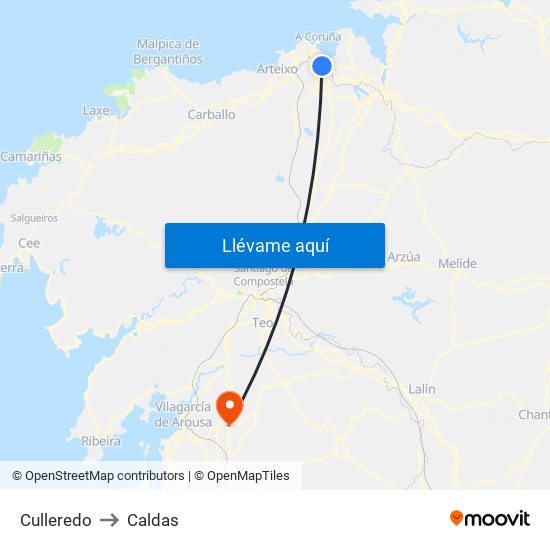 Culleredo to Caldas map