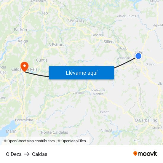 O Deza to Caldas map