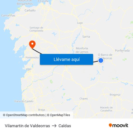 Vilamartín de Valdeorras to Caldas map