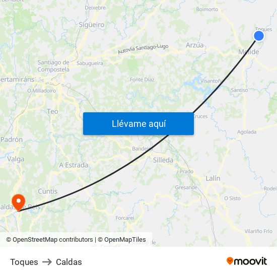 Toques to Caldas map