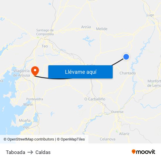Taboada to Caldas map