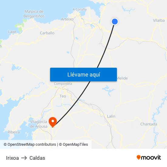 Irixoa to Caldas map