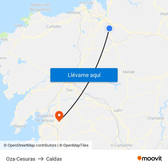 Oza-Cesuras to Caldas map
