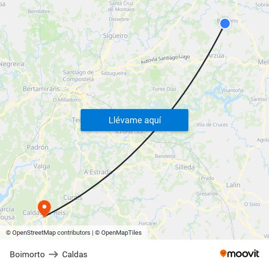 Boimorto to Caldas map