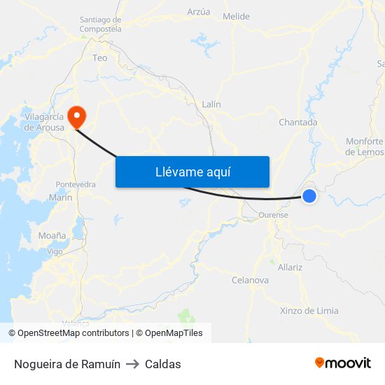 Nogueira de Ramuín to Caldas map