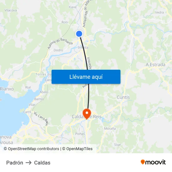 Padrón to Caldas map