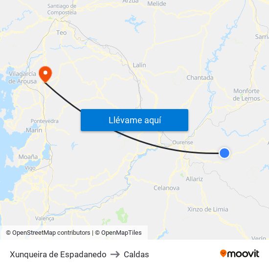 Xunqueira de Espadanedo to Caldas map