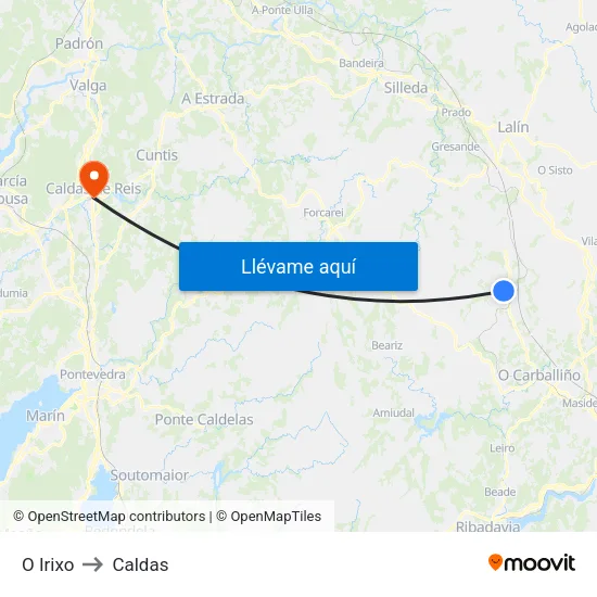 O Irixo to Caldas map