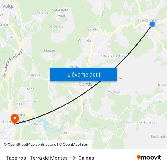 Tabeirós - Terra de Montes to Caldas map