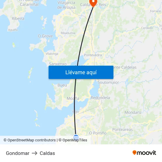 Gondomar to Caldas map