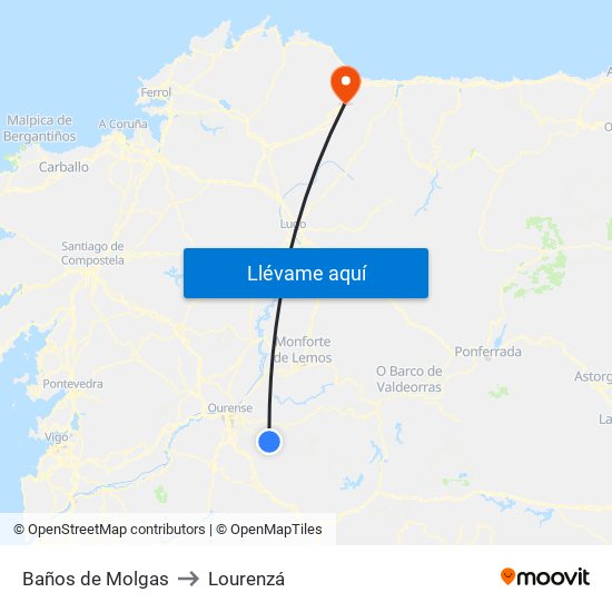 Baños de Molgas to Lourenzá map