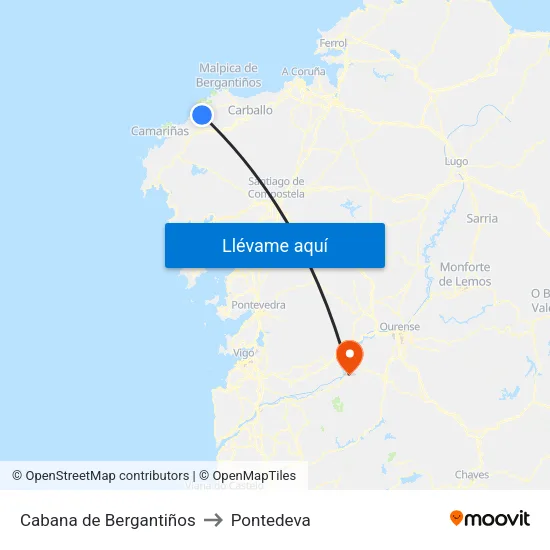 Cabana de Bergantiños to Pontedeva map