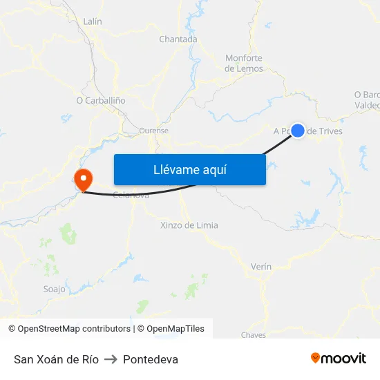 San Xoán de Río to Pontedeva map