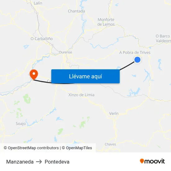 Manzaneda to Pontedeva map