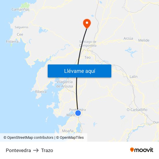Pontevedra to Trazo map
