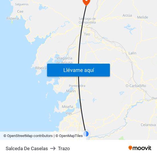 Salceda De Caselas to Trazo map