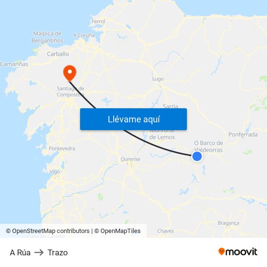 A Rúa to Trazo map