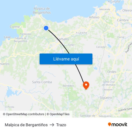 Malpica de Bergantiños to Trazo map