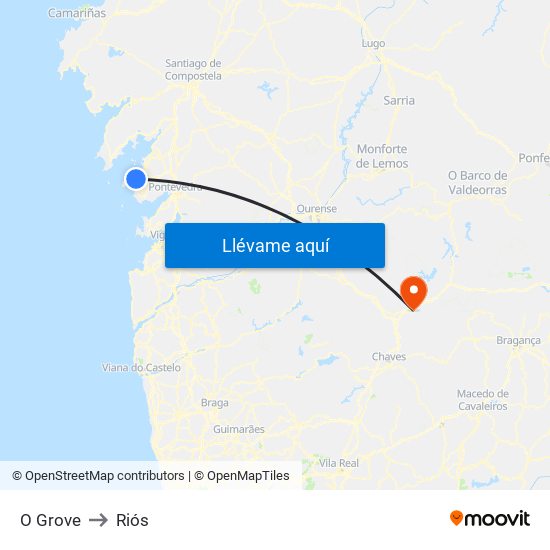 O Grove to Riós map