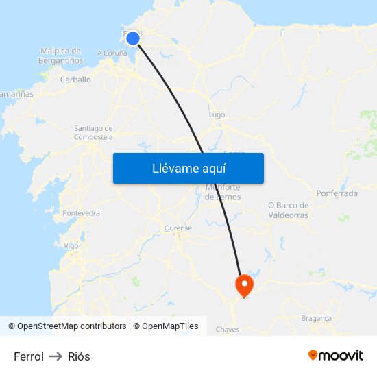 Ferrol to Riós map
