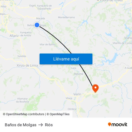 Baños de Molgas to Riós map