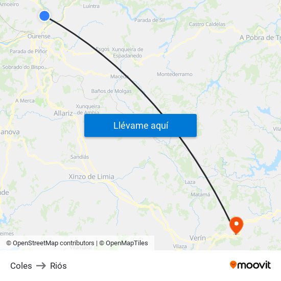 Coles to Riós map