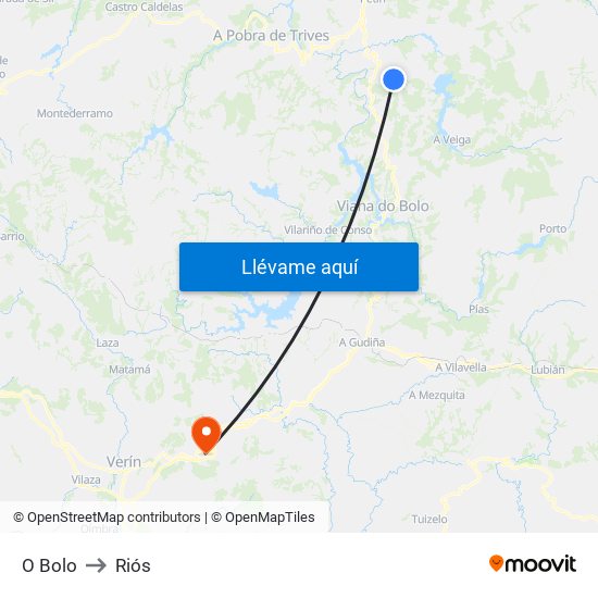 O Bolo to Riós map