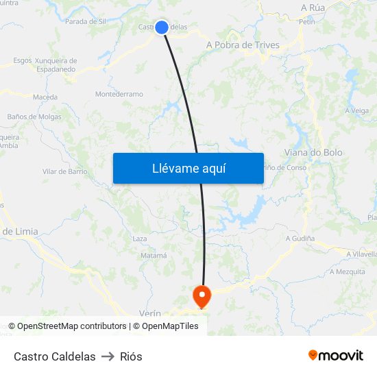 Castro Caldelas to Riós map