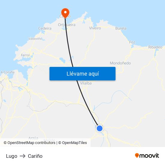 Lugo to Cariño map