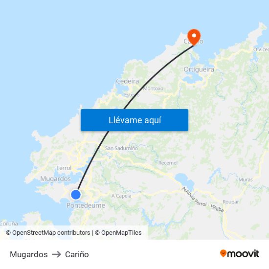 Mugardos to Cariño map