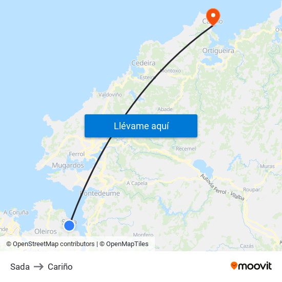 Sada to Cariño map