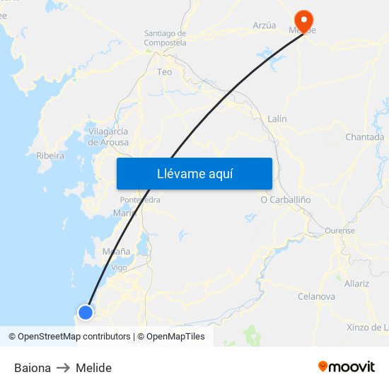 Baiona to Melide map