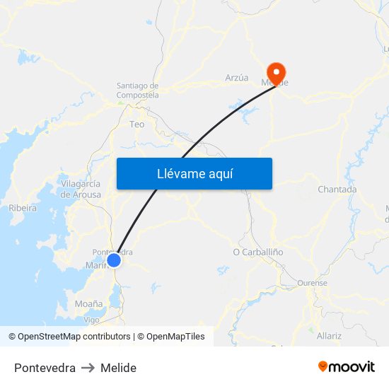 Pontevedra to Melide map